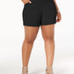 INC International Concepts Women's Plus Size Pull-On Shorts Black Size 24W