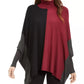 Alfani Women's Petite Turtleneck Colorblock Poncho Sweater Dark Red Size Medium