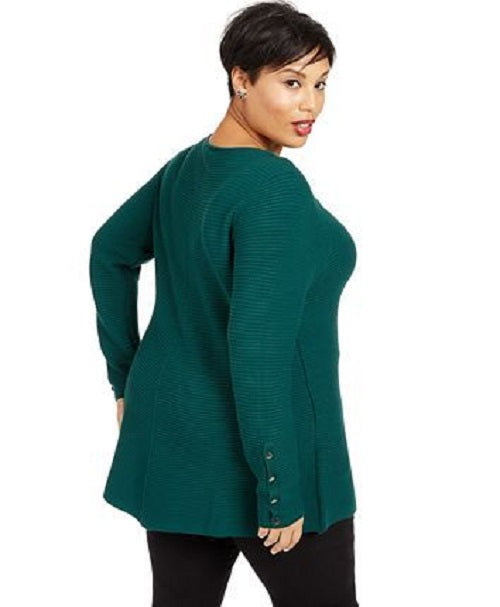 Alfani Women's Ribbed Snap-Detail Sweater Dark Green Size Large