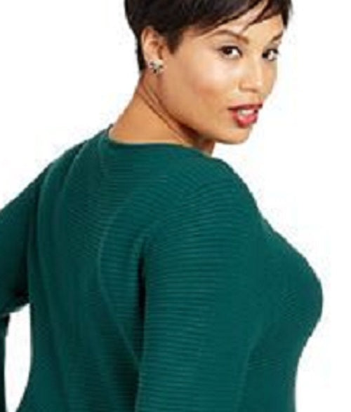 Alfani Women's Ribbed Snap-Detail Sweater Dark Green Size Large