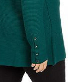 Alfani Women's Ribbed Snap-Detail Sweater Dark Green Size Large