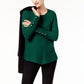 Alfani Women's Ribbed Snap-Detail Sweater Dark Green Size Medium