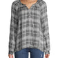 Lucky Brand Women's Plaid Long Sleeve With Buttons Blouse Top Black Size X-Large