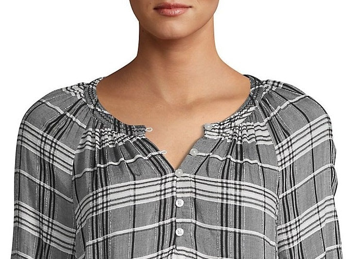Lucky Brand Women's Plaid Long Sleeve With Buttons Blouse Top Black Size X-Large