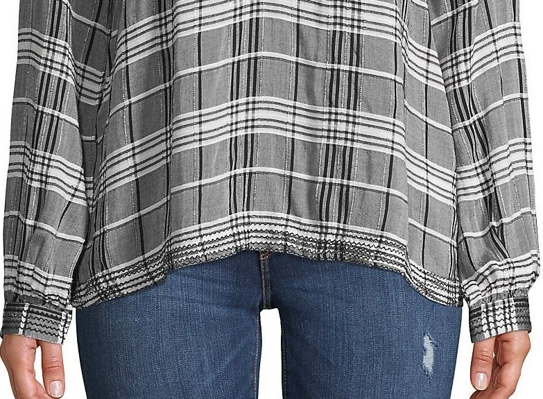 Lucky Brand Women's Plaid Long Sleeve With Buttons Blouse Top Black Size X-Large