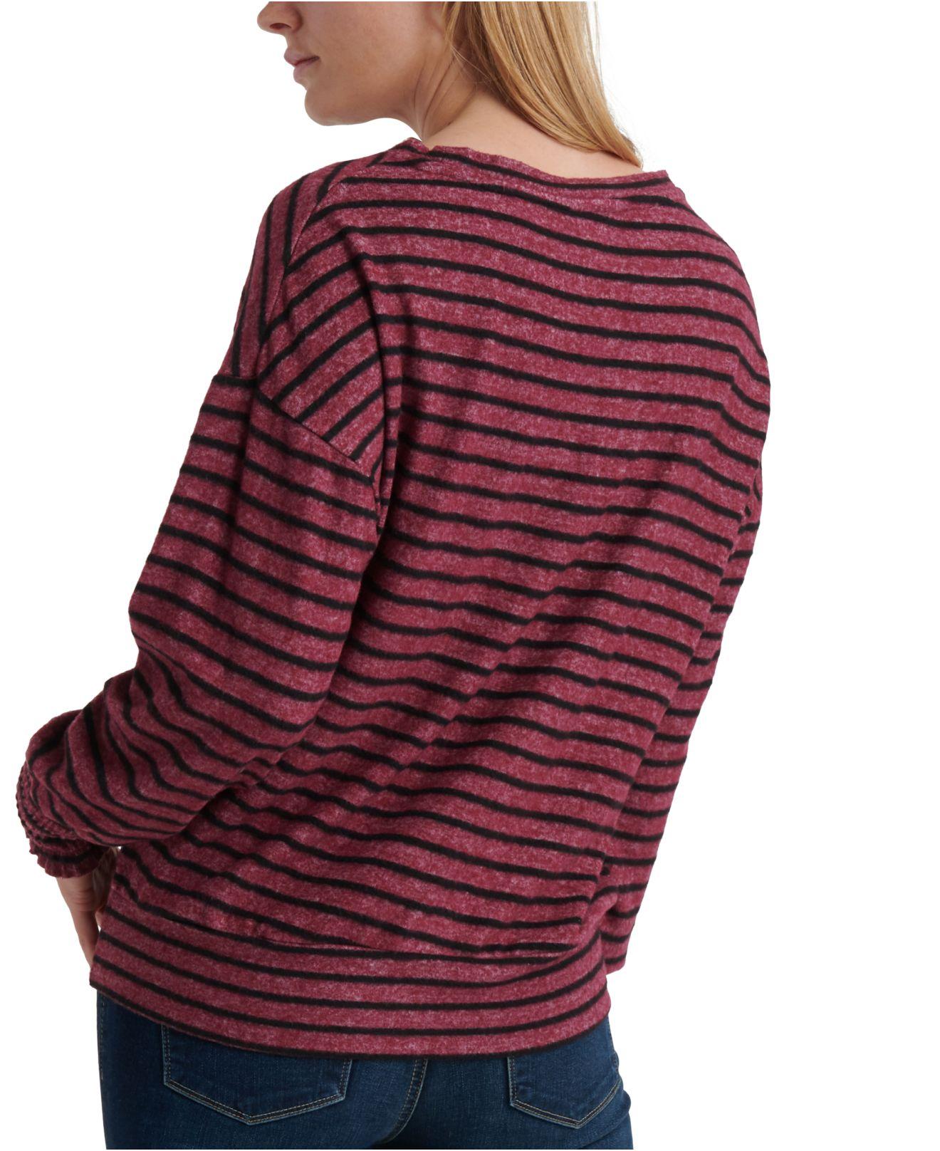 Lucky Brand Women's Striped Smocked-Cuff Sweatshirt Red Size Small