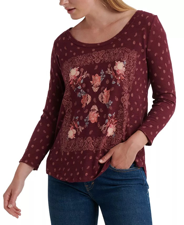 Lucky Brand Women's Matchbox Tee Burgundy Multi Red Size Small