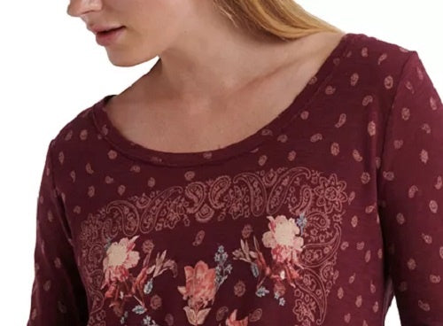 Lucky Brand Women's Matchbox Tee Burgundy Multi Red Size Small