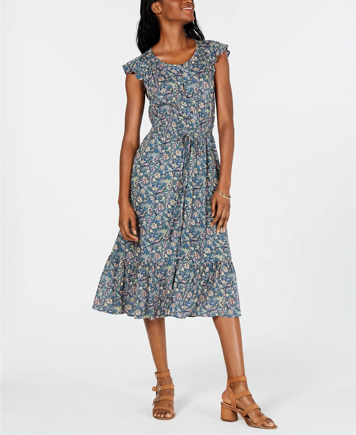 Lucky Brand Women's Felicia Dress Green Multi Green Size Large