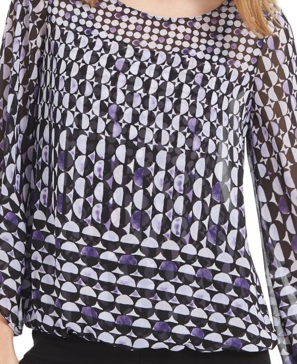 Alfani Women's Printed Angel Sleeve Top Purple Size Petite Small
