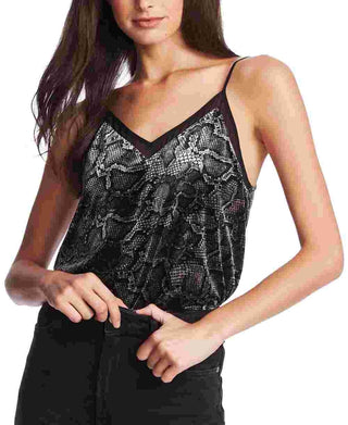 1.STATE Women's Snake Print Velvet Camisole Black Gray