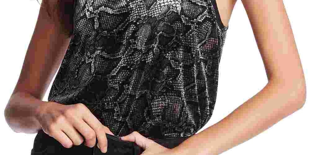 1.STATE Women's Snake Print Velvet Camisole Black Gray