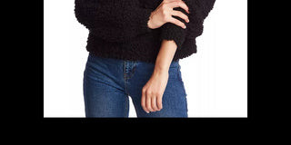 1.STATE Women's Mock-Neck Poodle-Textured Sweater Black Size Extra Large