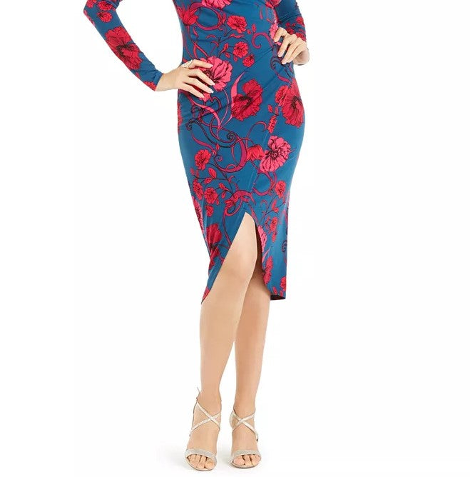 Thalia Sodi Women's Floral-Print Crossover Dress  Blue Size Medium