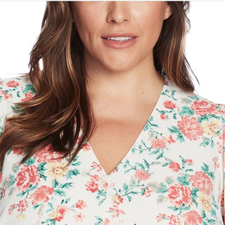 1.STATE Women's Trendy Plus Floral Print Tie Front Top Brown