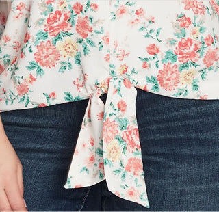 1.STATE Women's Trendy Plus Floral Print Tie Front Top Brown