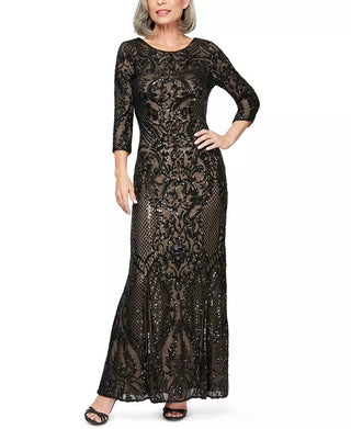 Alex Evenings Women's Petite Sequin & Satin Gown Charcoal Size 12P