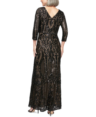 Alex Evenings Women's Petite Sequin & Satin Gown Charcoal Size 12P