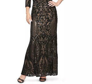 Alex Evenings Women's Petite Sequin & Satin Gown Charcoal Size 12P