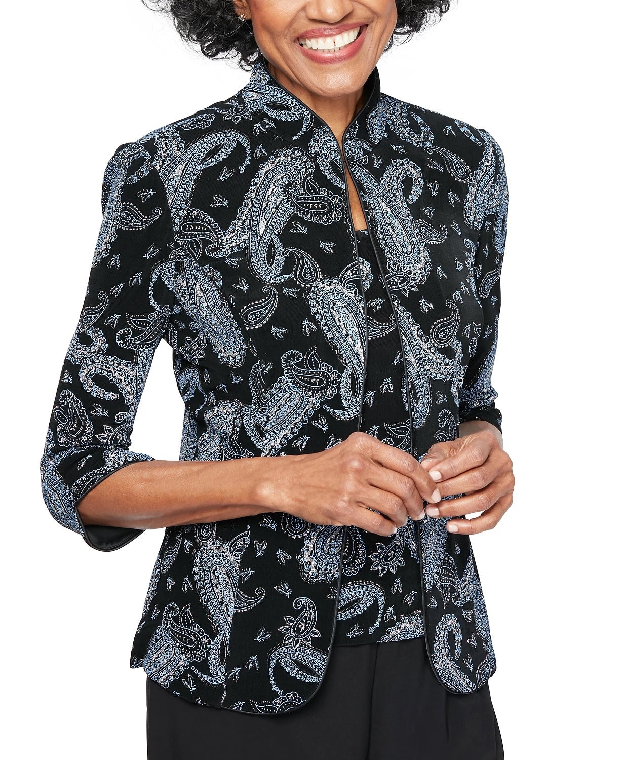 Alex Evenings Women's Printed Twinset Black Size Large