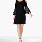 R&M Richards Women's Black Cold Shoulder Lace Bell Sleeve Scoop Neck Above The Knee Shift Cocktail Dress Black Size 12 Petite
