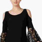 R&M Richards Women's Black Cold Shoulder Lace Bell Sleeve Scoop Neck Above The Knee Shift Cocktail Dress Black Size 12 Petite