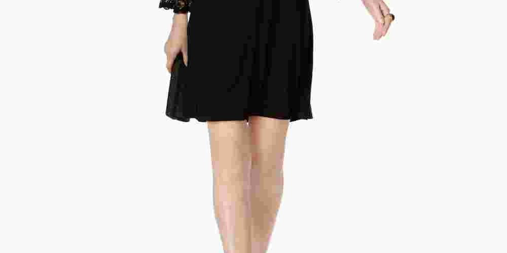 R&M Richards Women's Black Cold Shoulder Lace Bell Sleeve Scoop Neck Above The Knee Shift Cocktail Dress Black Size 12 Petite