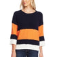 Vince Camuto Women's Striped Elbow-Sleeve Teddy Bear Sweater Orange Size Small