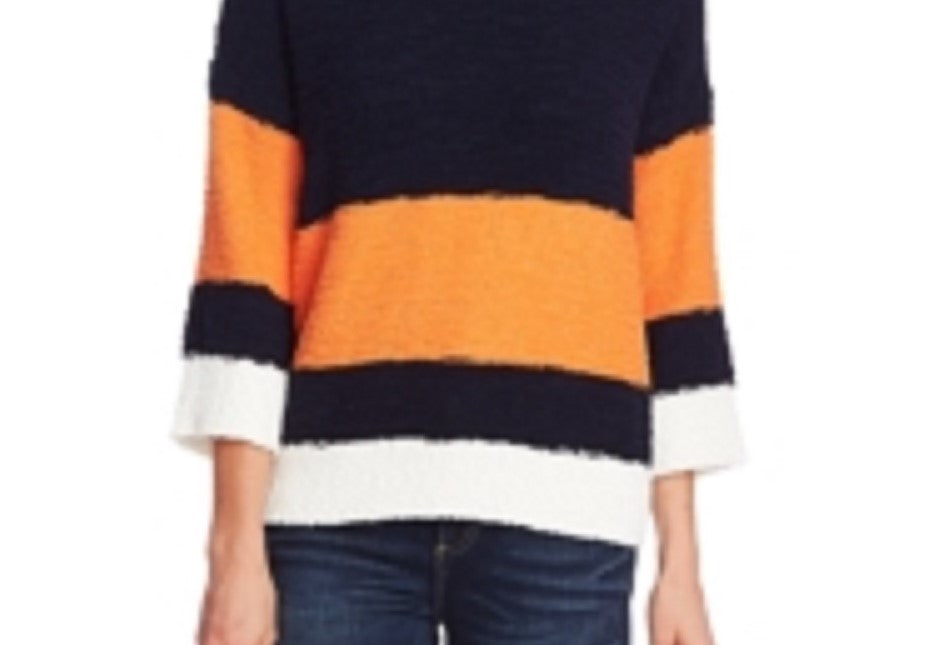 Vince Camuto Women's Striped Elbow-Sleeve Teddy Bear Sweater Orange Size Small