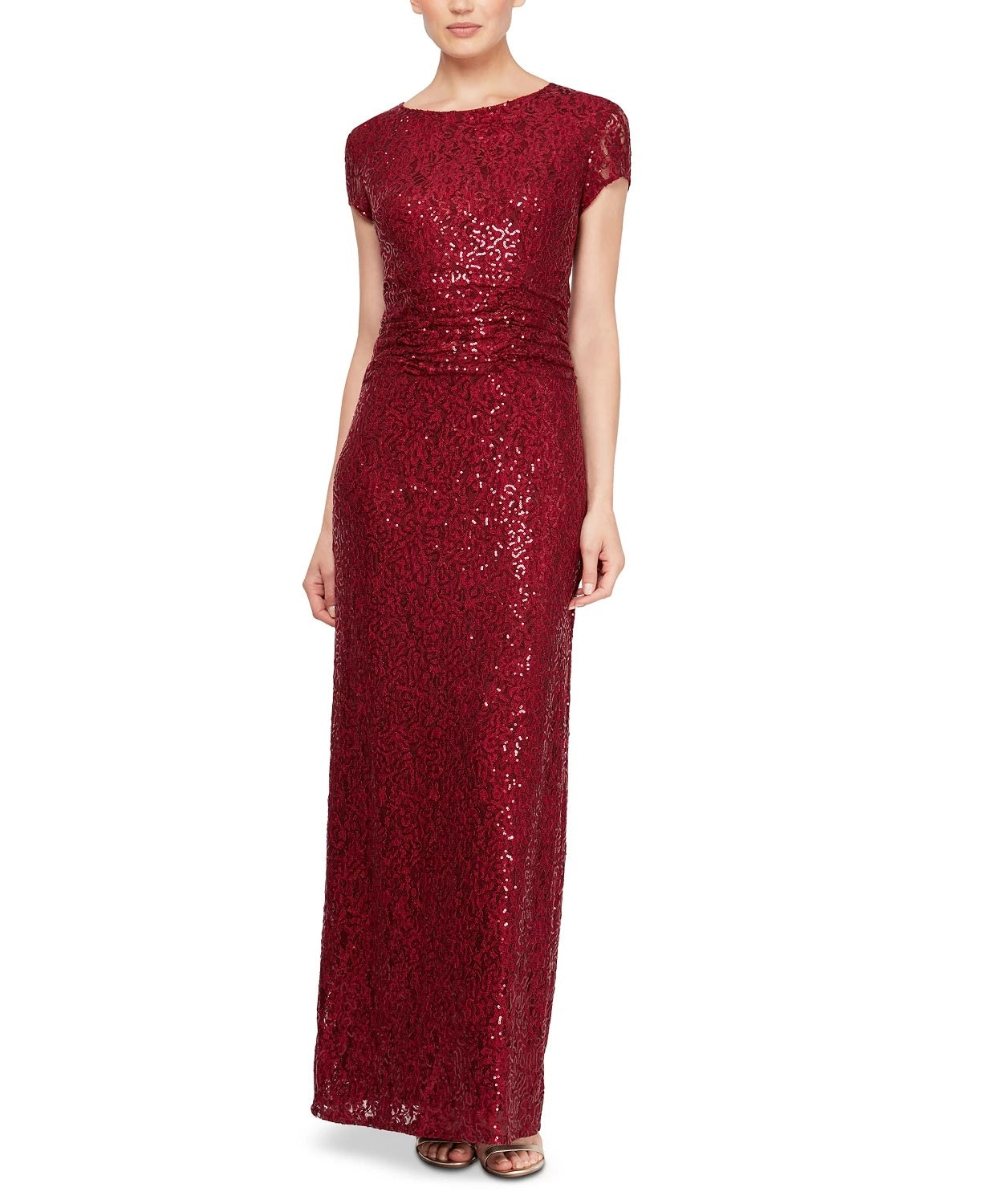 SL Fashions Women's Sequined Lace Gown Red Size 18
