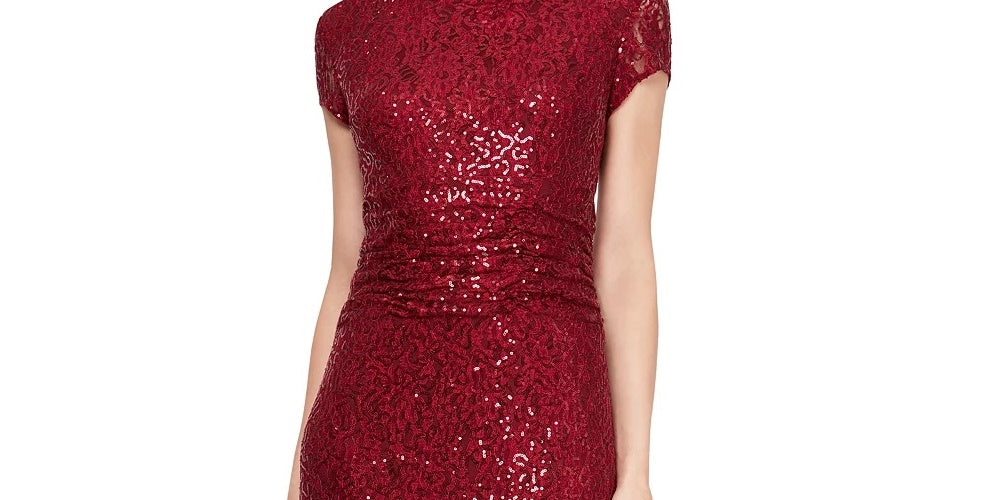 SL Fashions Women's Sequined Lace Gown Red Size 18