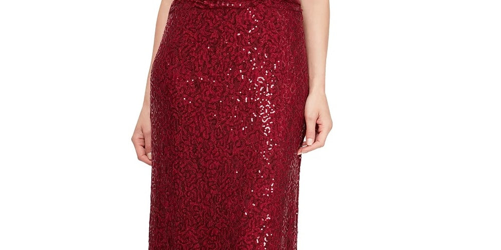 SL Fashions Women's Sequined Lace Gown Red Size 18
