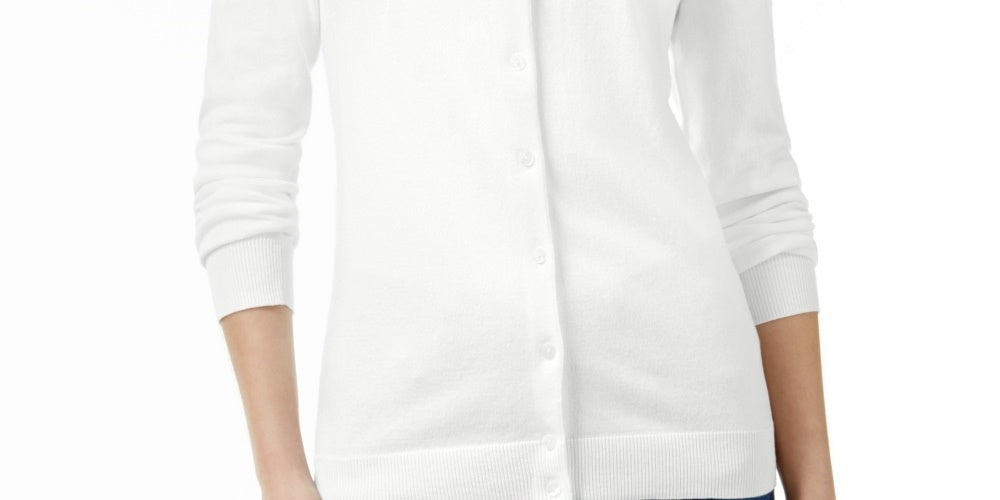 Karen Scott Women's Crew Neck Cardigan White Size Petite L