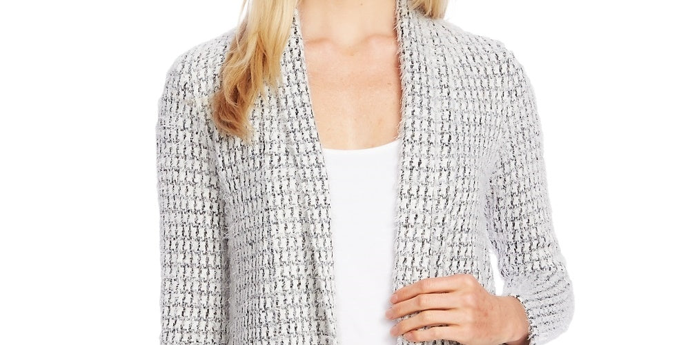 Vince Camuto Women's Houndstooth Eyelash Sweater Grey Size X-Large