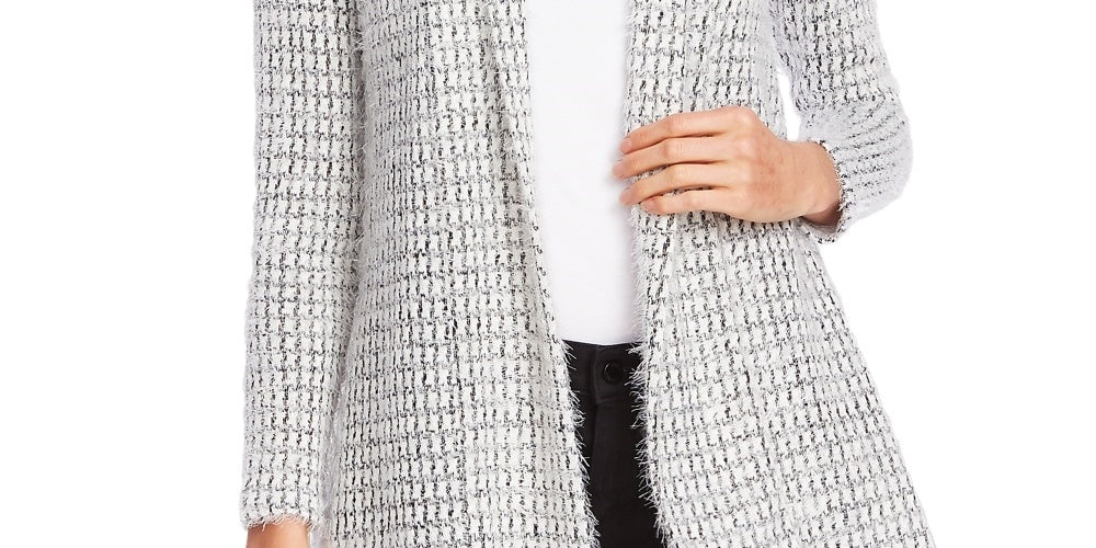Vince Camuto Women's Houndstooth Eyelash Sweater Grey Size X-Large