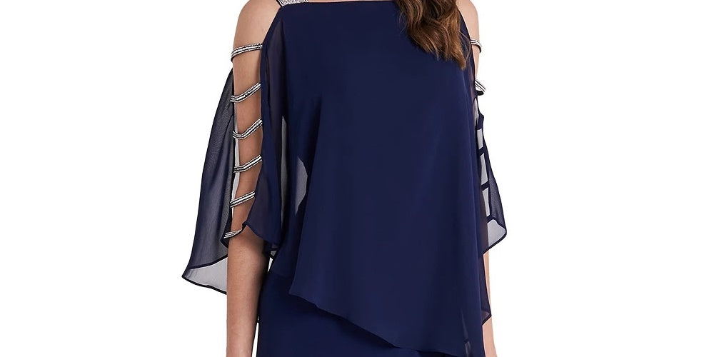 MSK Women's 3/4 Sleeve Square Neck Above The Knee Sheath Evening Dress Blue Size X-Large