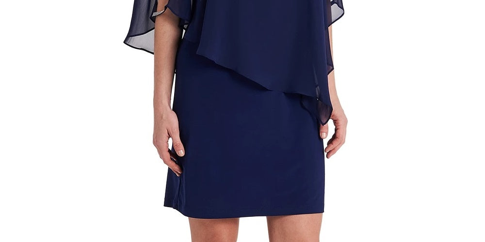 MSK Women's 3/4 Sleeve Square Neck Above The Knee Sheath Evening Dress Blue Size X-Large