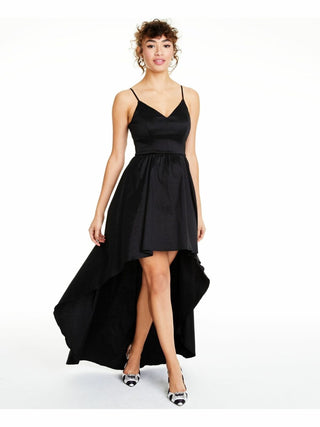 B Darlin Junior's Spaghetti Strap V Neck Full Length Hi Lo Dress Black Size 11/12