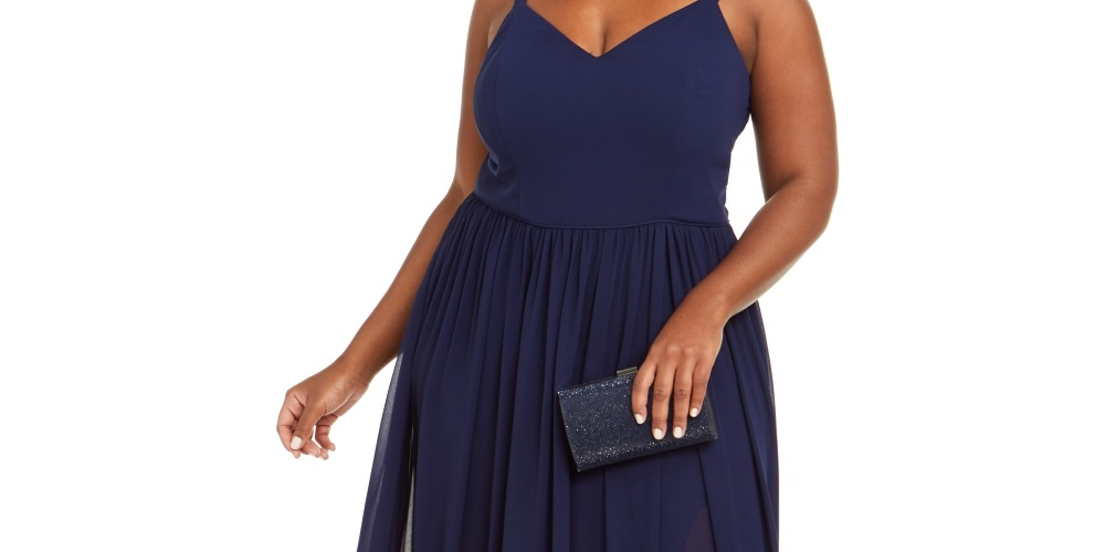 City Studios Women's Trendy Plus Chiffon Slit Gown Blue Size 20W