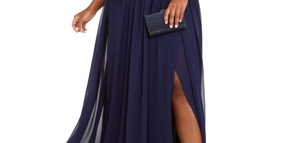 City Studios Women's Trendy Plus Chiffon Slit Gown Blue Size 20W