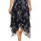 Vince Camuto Women's Petite Floral-Print Asymmetrical Skirt Blue Size 14 P