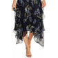 Vince Camuto Women's Petite Floral-Print Asymmetrical Skirt Blue Size 14 P