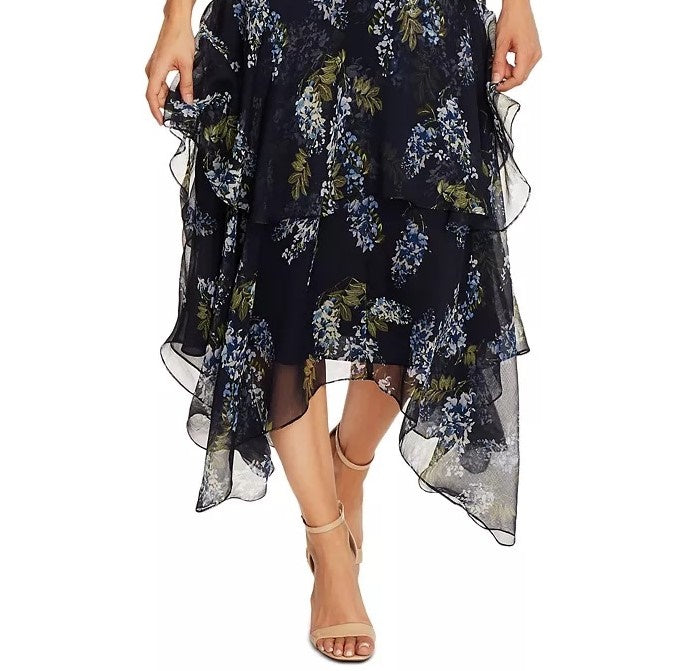 Vince Camuto Women's Petite Floral-Print Asymmetrical Skirt Blue Size 14 P