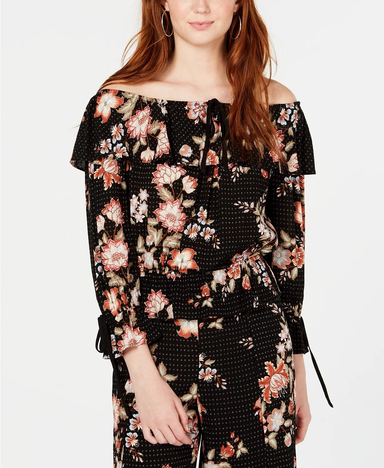 American Rag Juniors'' Printed Off-The-Shoulder Top Black Size Medium