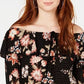 American Rag Juniors'' Printed Off-The-Shoulder Top Black Size X-Small