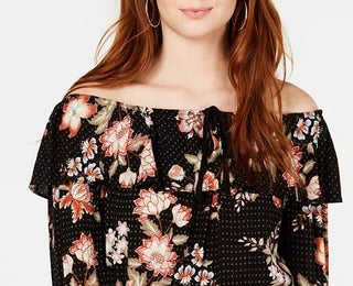 American Rag Juniors'' Printed Off-The-Shoulder Top Black Size X-Small