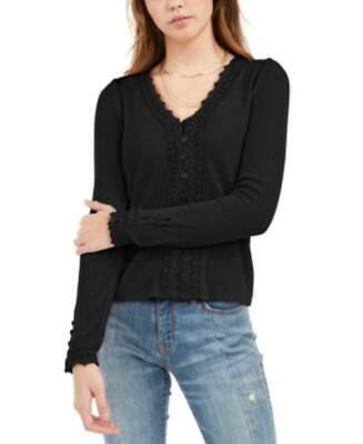 American Rag Junior's Lace Trimmed Button Front Top Black Size Medium