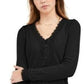 American Rag Junior's Lace Trimmed Button Front Top Black Size Medium