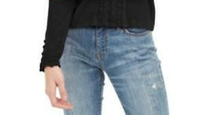 American Rag Junior's Lace Trimmed Button Front Top Black Size Medium