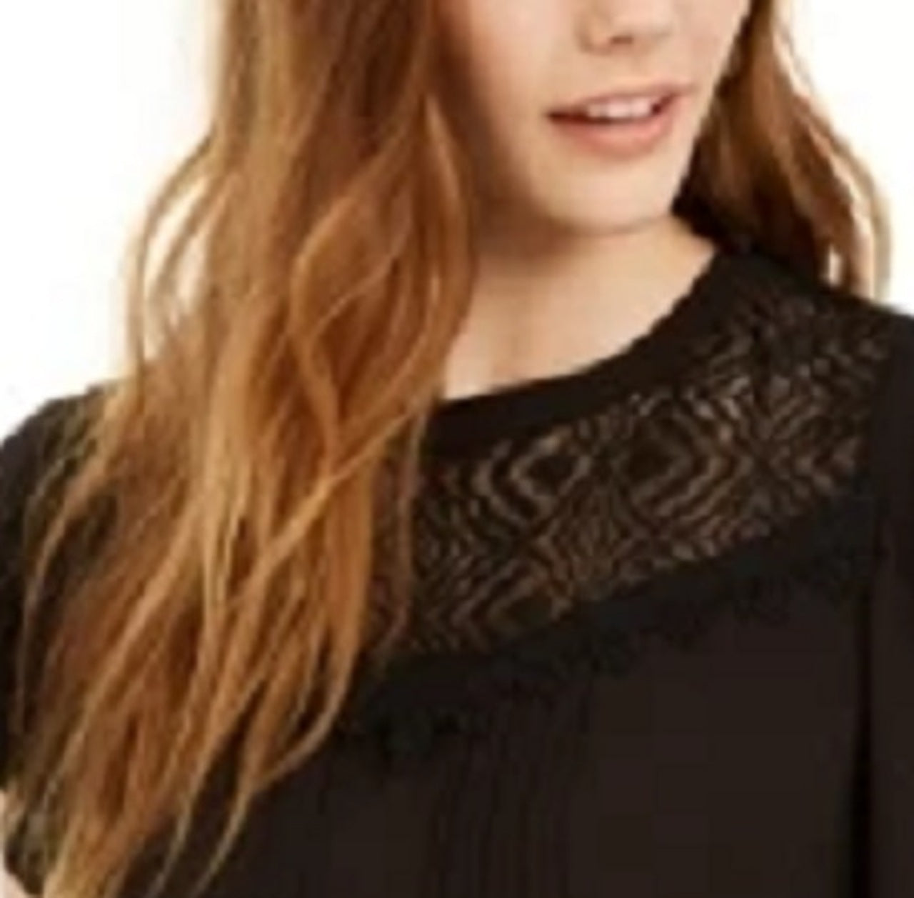 American Rag Junior's Lace Trimmed Flutter Sleeve Top Black Size Small